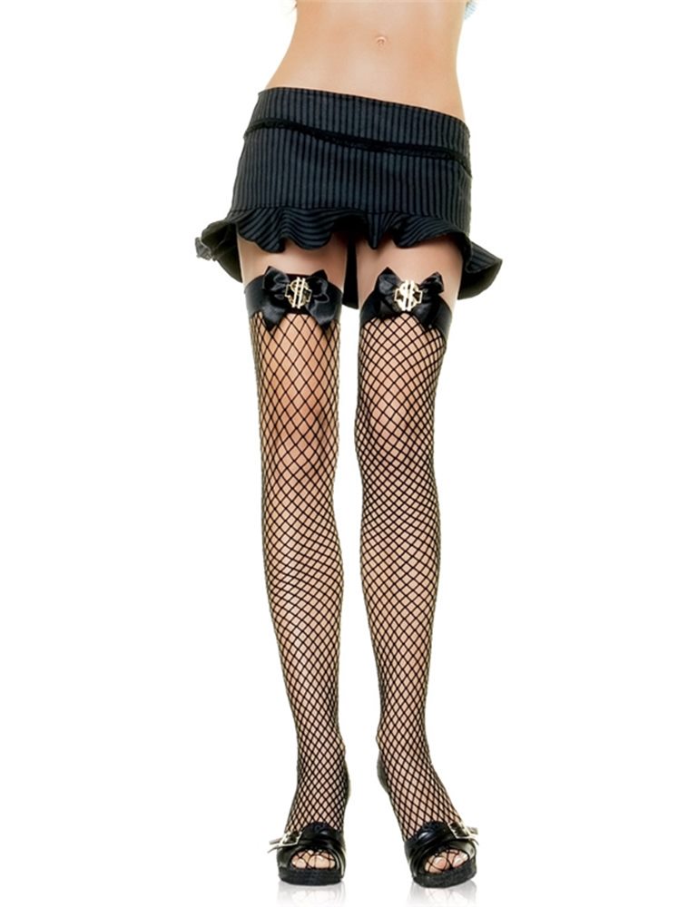 Picture of Fishnet Thigh Highs with Dollar Sign Bow