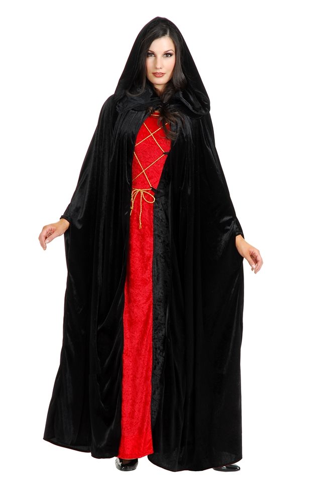 Picture of Black Hooded Panne Cloak