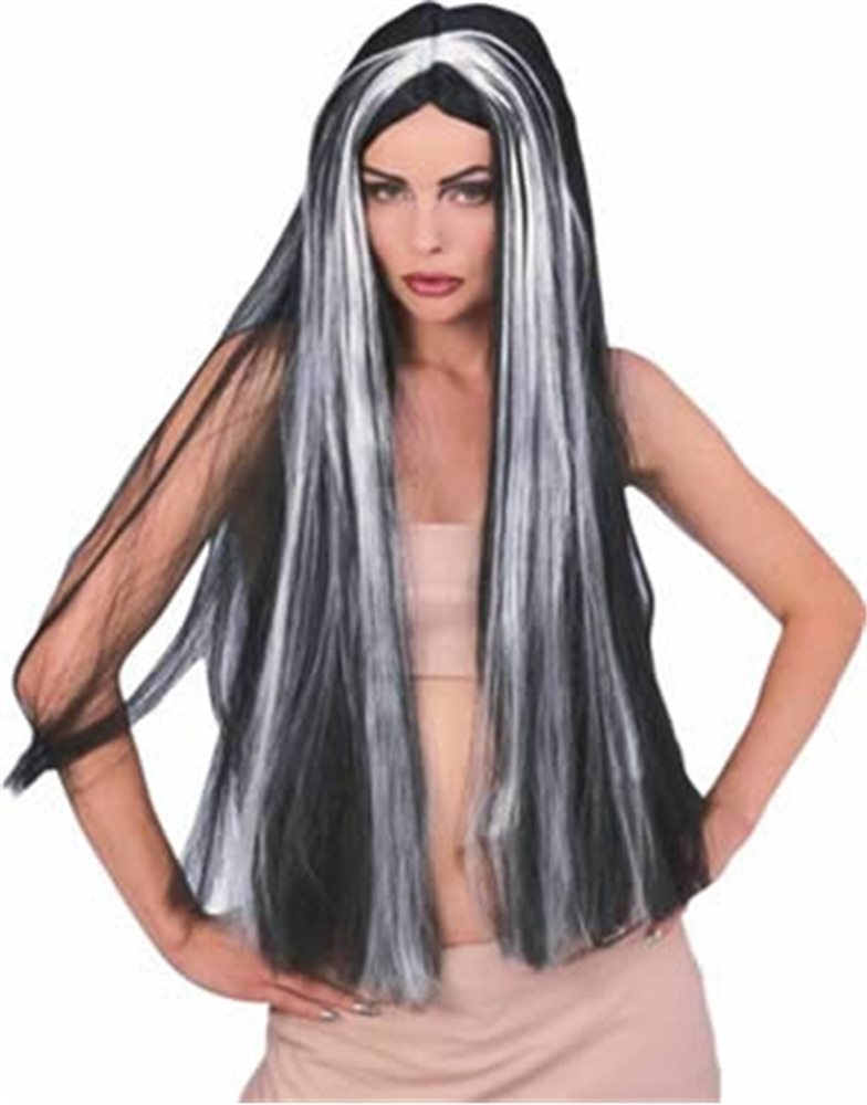 Picture of Long Black Vampire Wig with Grey Streaks