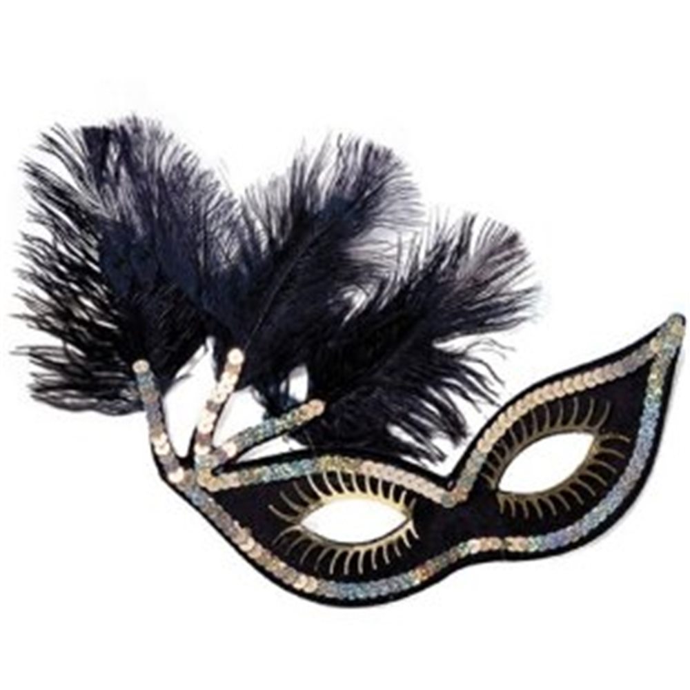 Picture of Sequin Adult Mask with Feathers