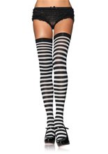 Picture of Black and White Striped Thigh High Tights