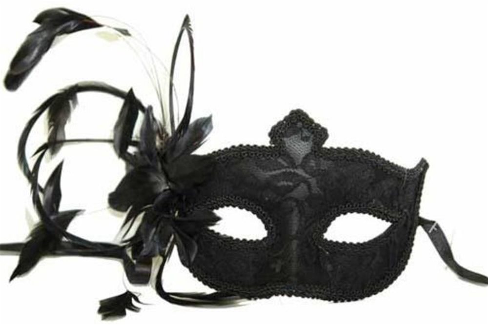 Picture of Venetian Lace Feather Flower Mask 