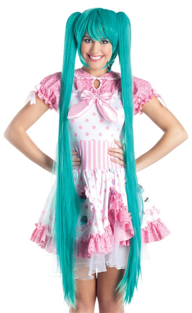 Picture of Long Pigtails Turquoise Cosplay Wig