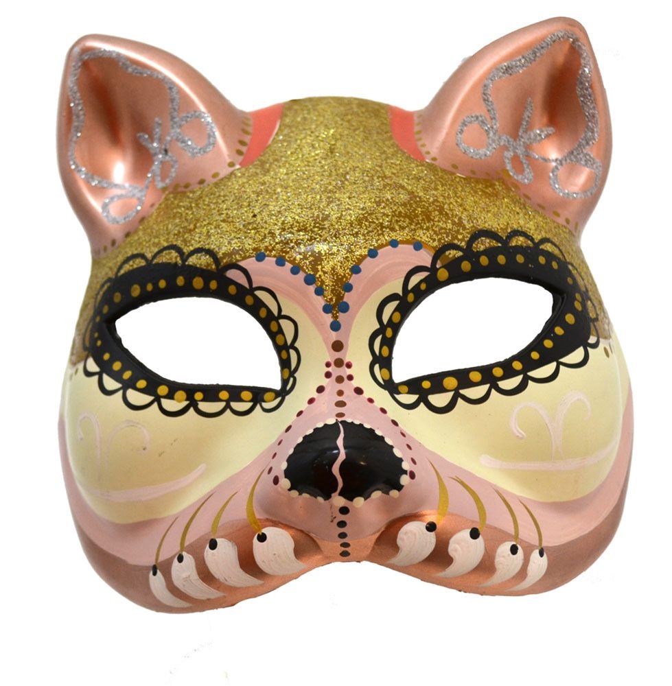 Picture of Day of the Dead White & Gold Cat Mask