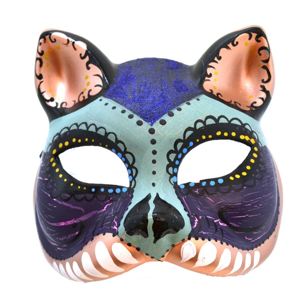 Picture of Day of the Dead Purple & Light Blue Cat Mask