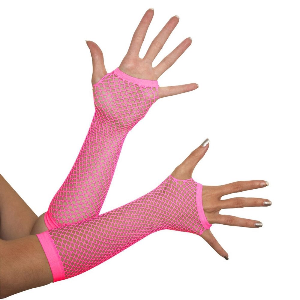 Picture of Neon Pink Triangle Net Fingerless Gloves