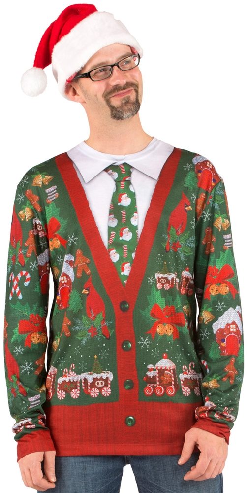 Picture of Ugly Christmas Cardigan Adult Mens T-Shirt