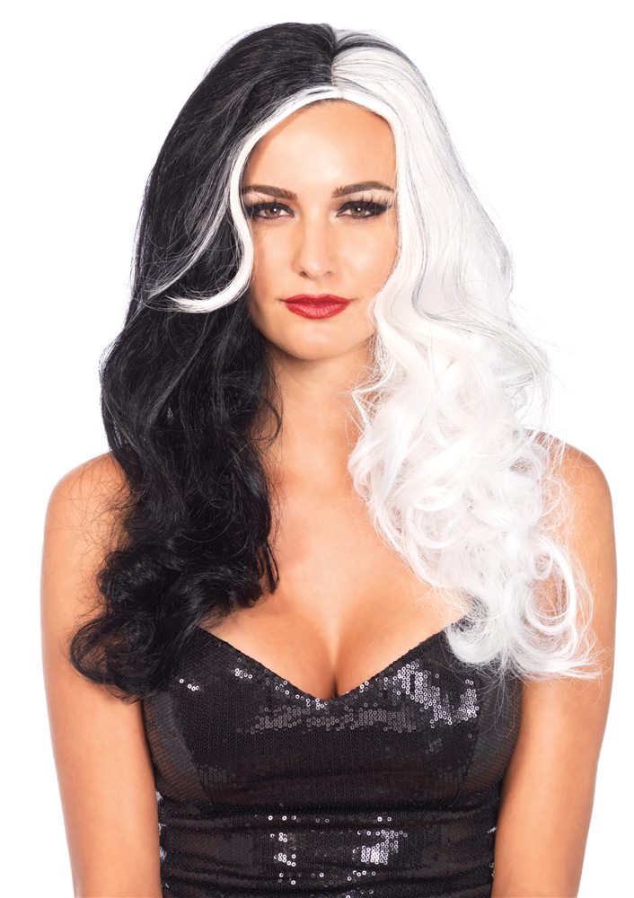 Picture of Black and White Long Wavy Villain Wig