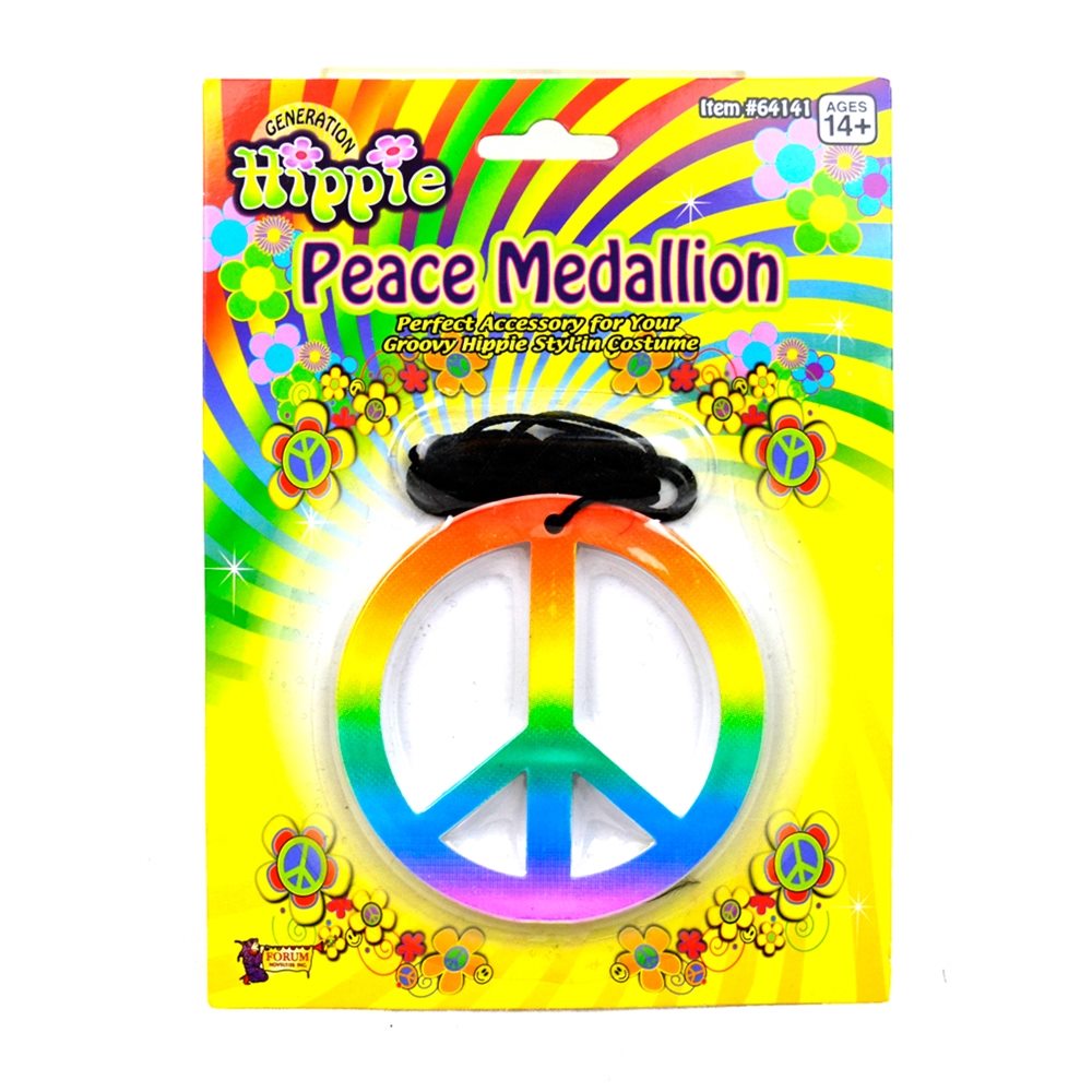 Picture of Hippie Rainbow Peace Sign Medallion Necklace