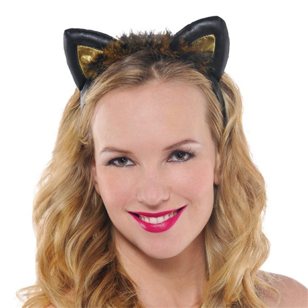 Picture of Black & Gold Cat Ears Faux Leather Headband