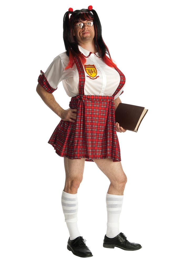 Picture of School Girl Adult Mens Costume with Inflatable Boobs