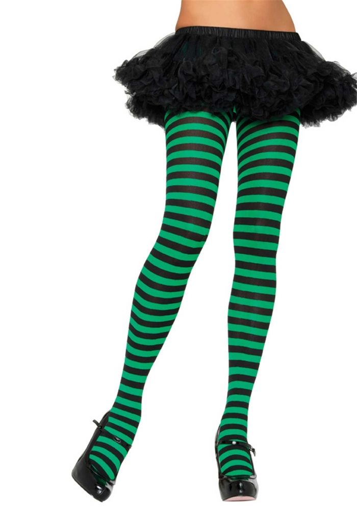 Picture of Black and Kelly Green Striped Tights
