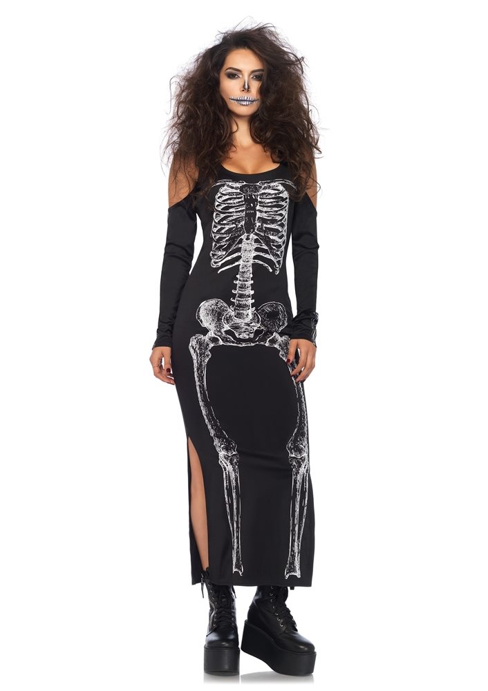 Picture of Skeleton Adult Womens Dress with Side Slit