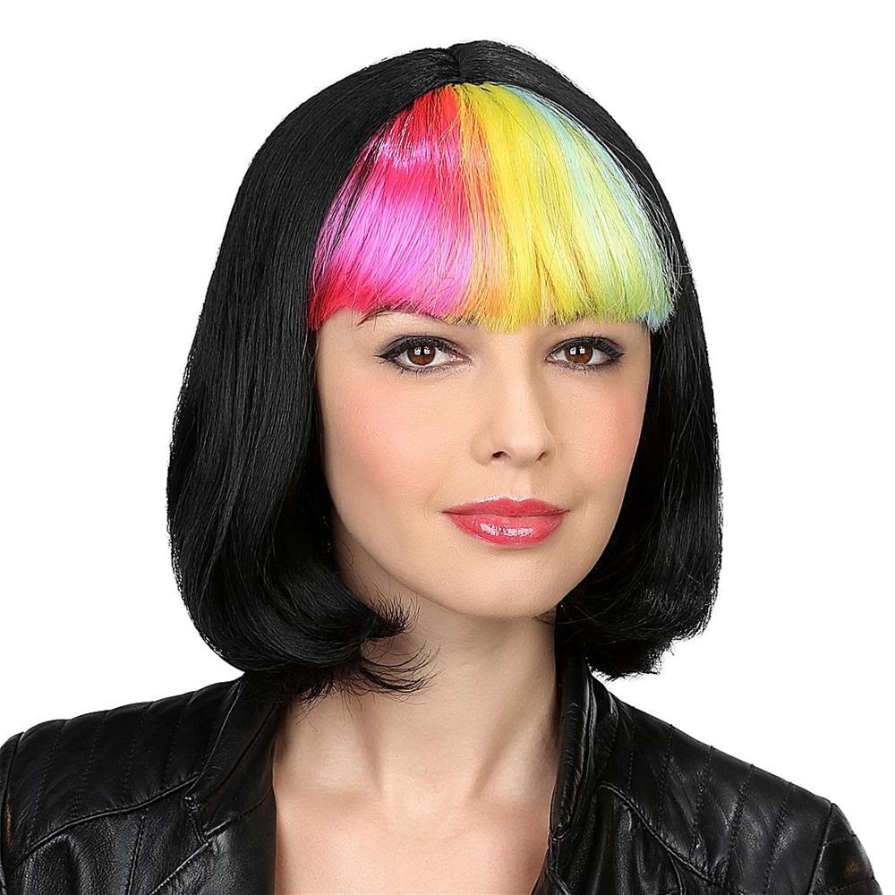 Picture of Black Pageboy Wig with Rainbow Bangs