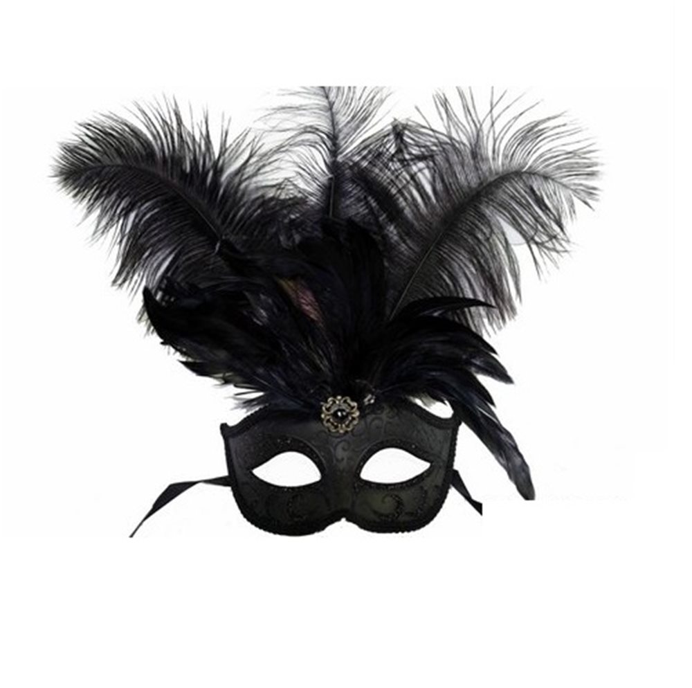 Picture of Black Carnival Style Masquerade Mask with Feathers