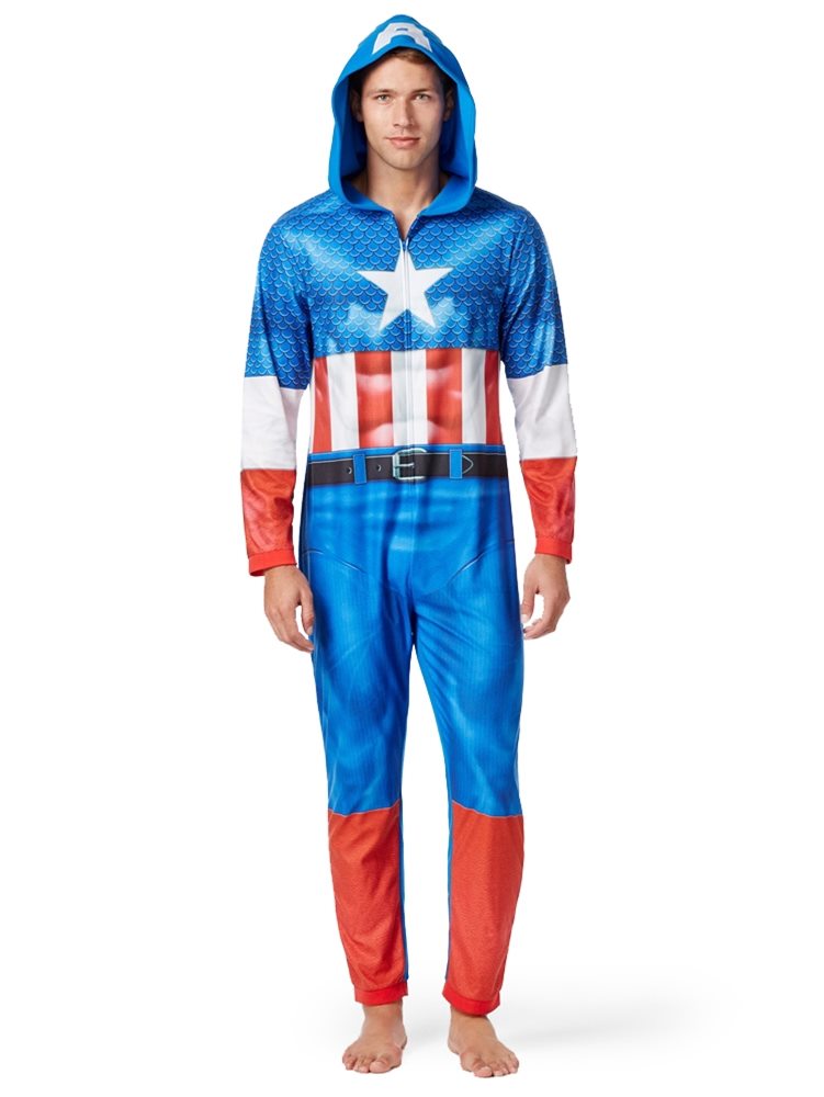 Picture of Captain America Adult Mens Onesie with Hood