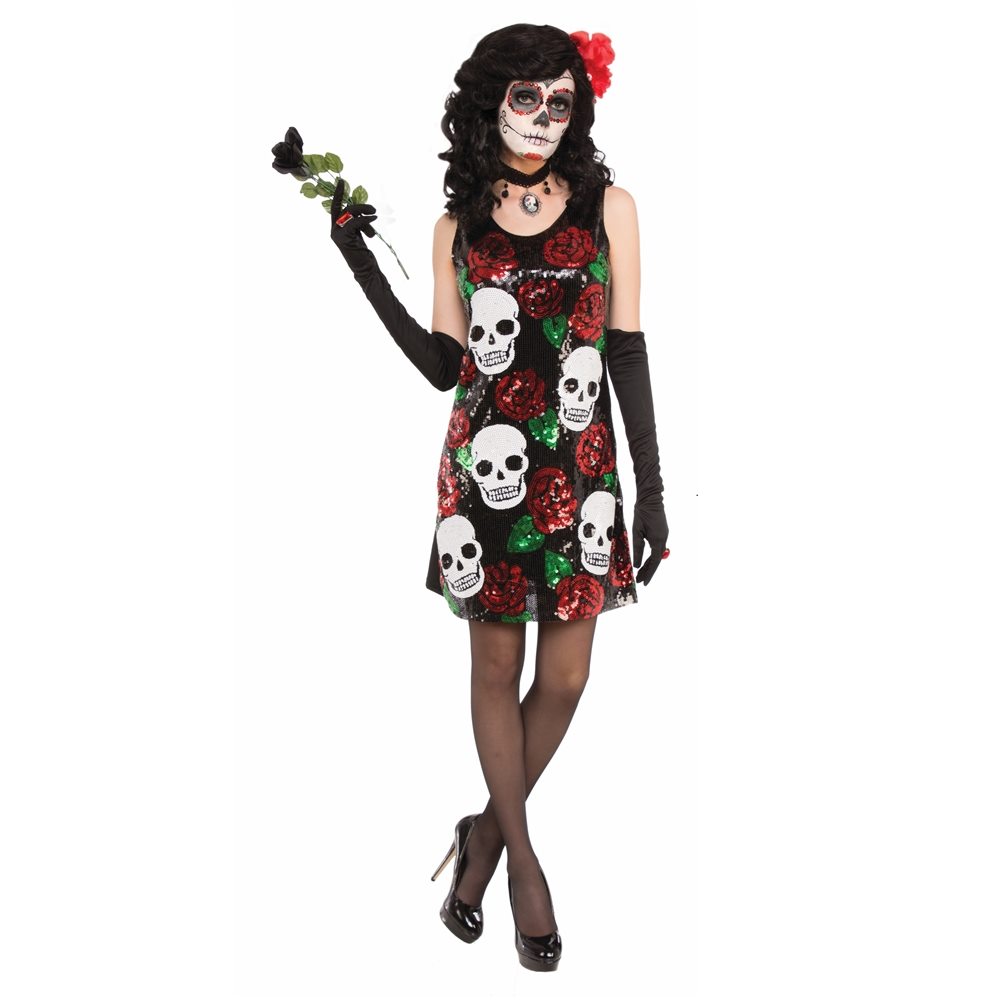 Picture of Skulls & Roses Sequin Dress Adult Womens Costume