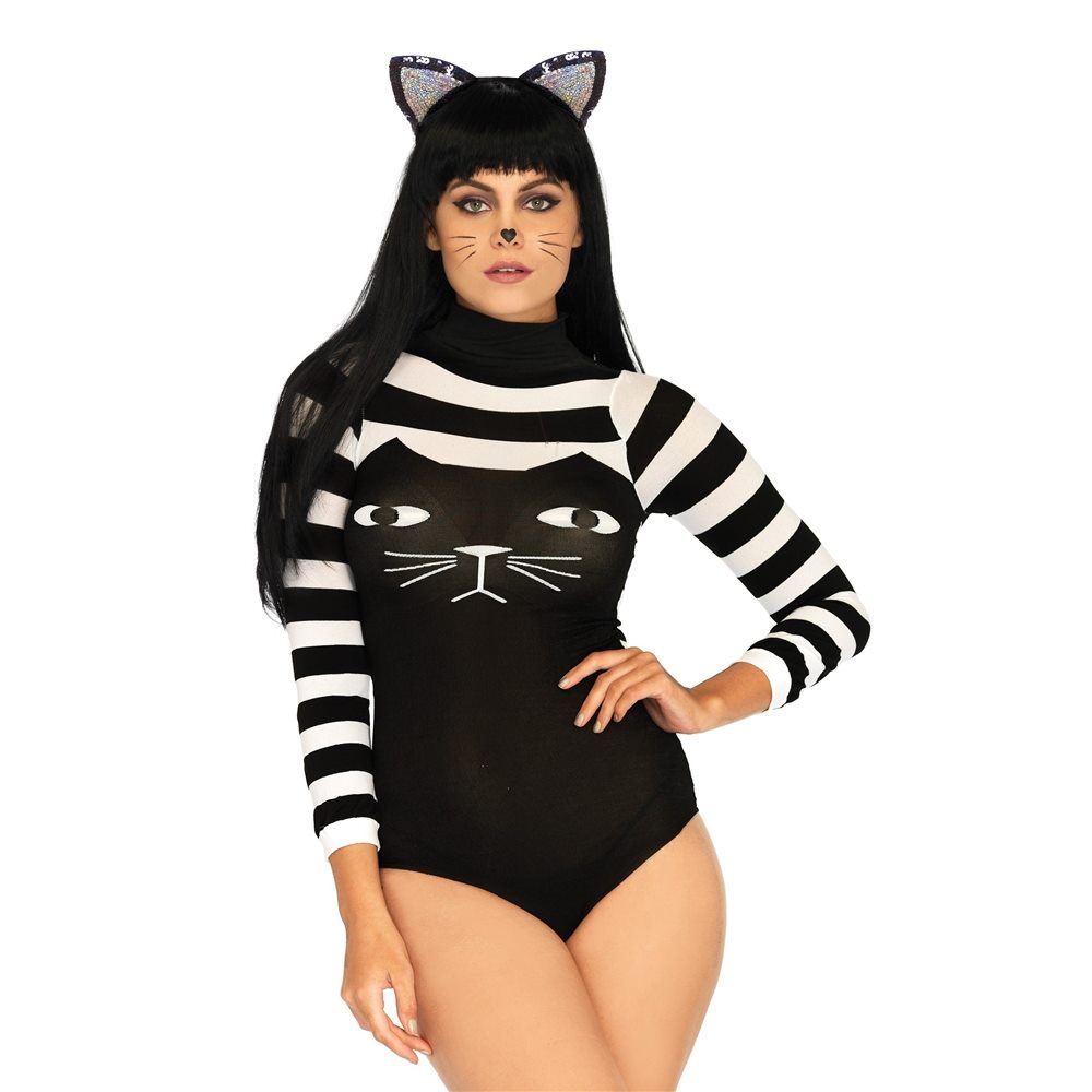 Picture of Striped Cat Nylon Adult Womens Bodysuit