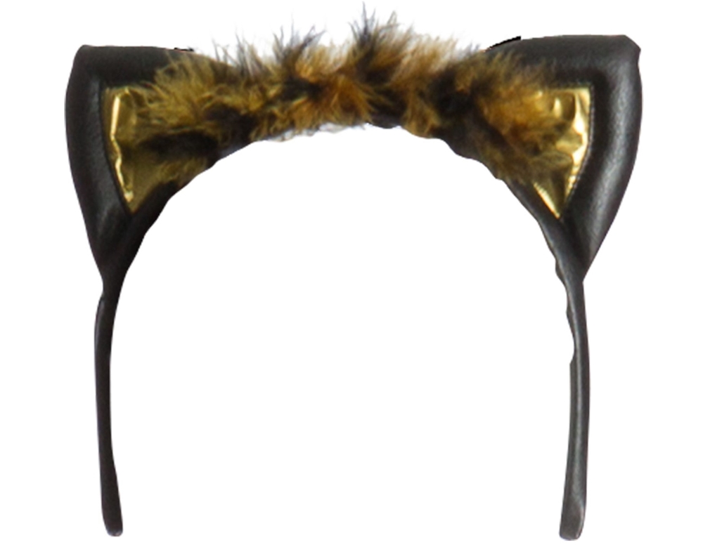 Halloweeen Club Costume Superstore. Black & Gold Cat Ears Faux Leather