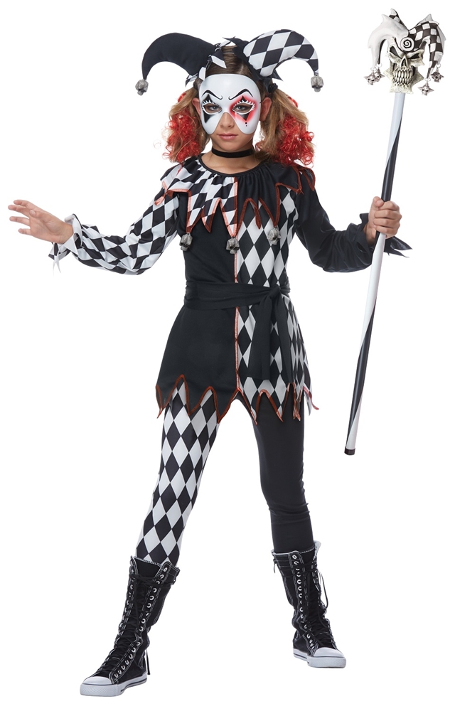 Halloweeen Club Costume Superstore. Creepy Jester Girl Child Costume