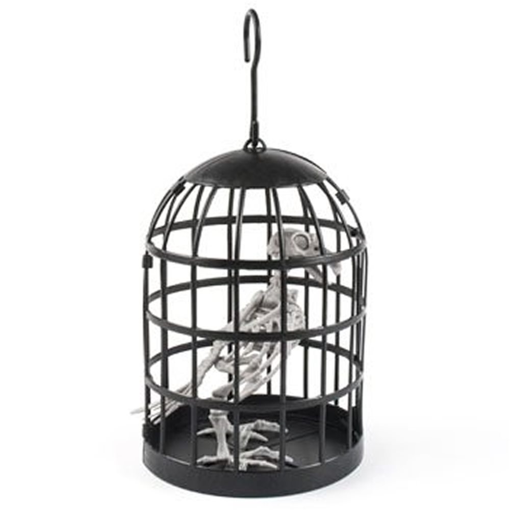 Picture of Skeleton Crow in a Birdcage Prop