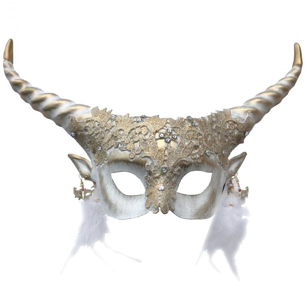 Picture of White Venetian Lace Horned Mask