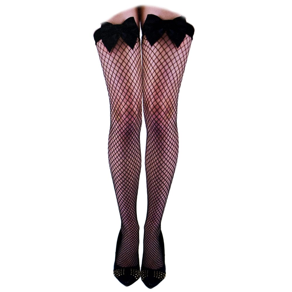 Picture of Black Fishnet Thigh Highs with Bow