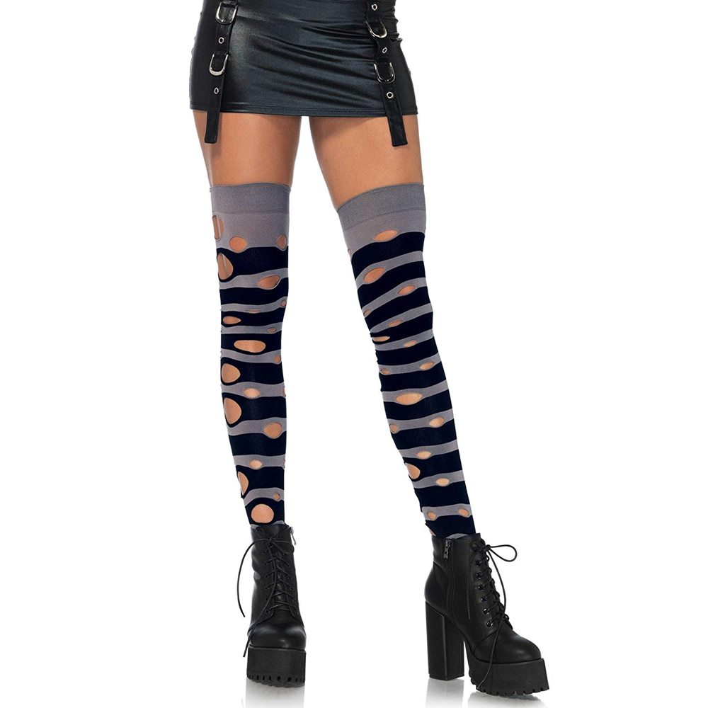 Picture of Distressed Opaque Striped Thigh Highs